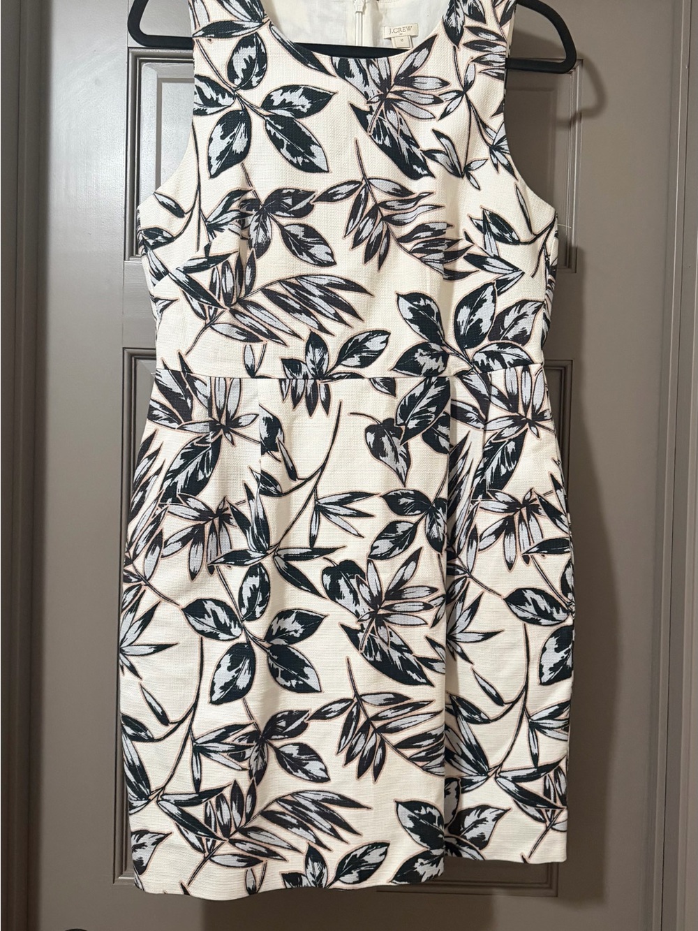 J. Crew Cream Mini Dress with Black Leaf Print